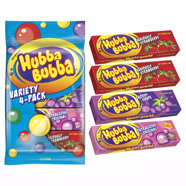 4 Pack Variety Wrigley's Hubba Bubba 140g Soft Bubble Gum Share Fun Pack 5pcs