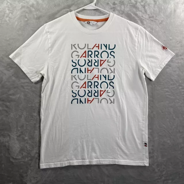 Roland Garros Paris T-Shirt men's Large Short Sleeve Graphic Tennis White Cotton