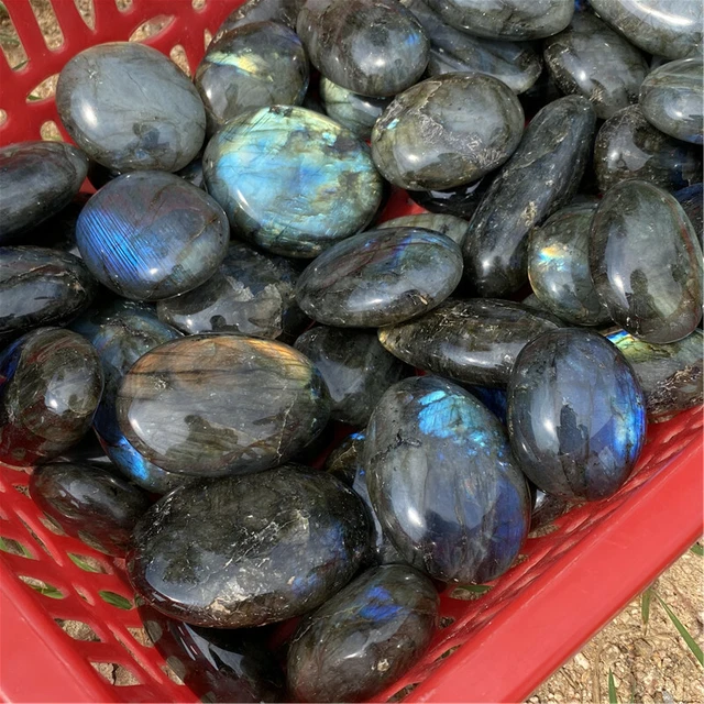 2.2LB Natural labradorite quartz crystal polished Palm stone Gem Reiki healing