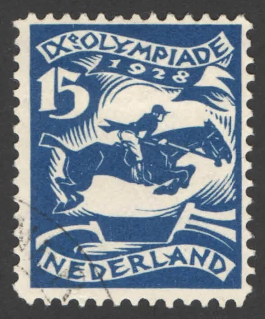 Netherlands 1928, Amsterdam Olympics, Show jumping, horses, 15 cent used, VF