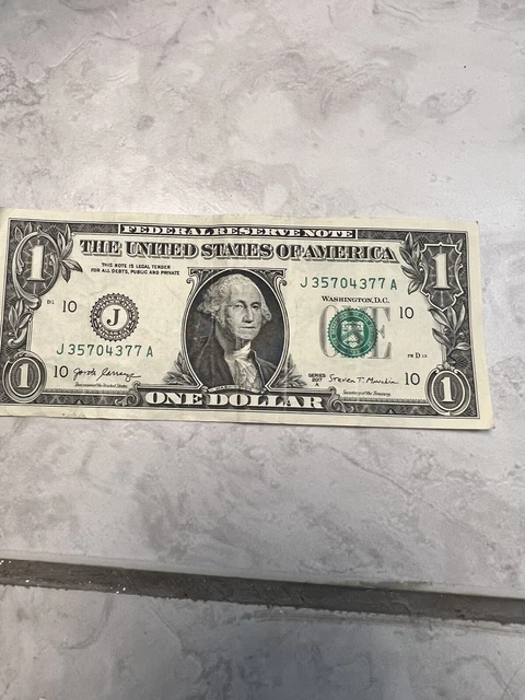 2017 A  1$ Bill Elevated Numbers