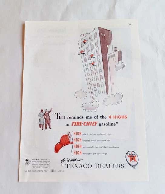 Vintage Print Ad: 1941 Texaco Fire Chief Gasoline-Full Page-Color