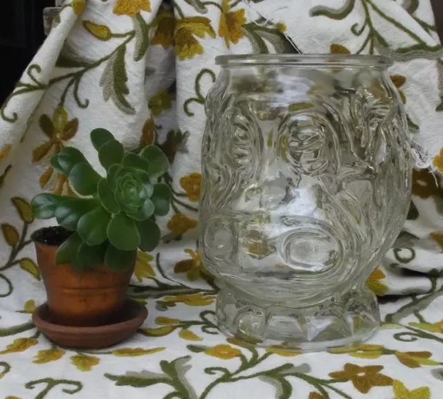 Vintage Glass Hippo Head Container Large Home Decor Clear Candy Key Holder