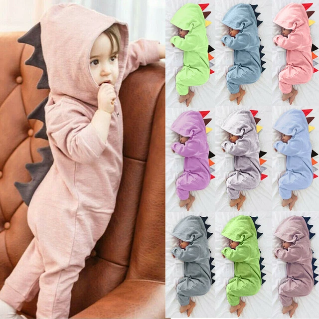 Fashion Toddler Kids Boys Girls Cartoon Dinasour Hooded Rompers Jumpsuit Outfits