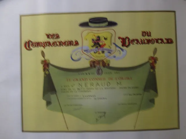 Ancien Brevet Diplome Les Compagnons Du Beaujolais 1968
