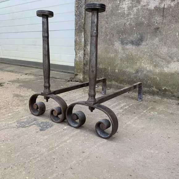 very large 18/19th century wrought iron firedogs