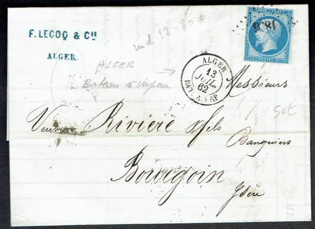 ALGERIA 1862 (13 July) Entire Letter Alger to - 37526