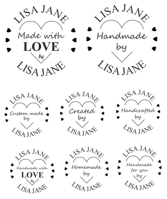 personalised handmade by rubber stamp customised with your name and heart design