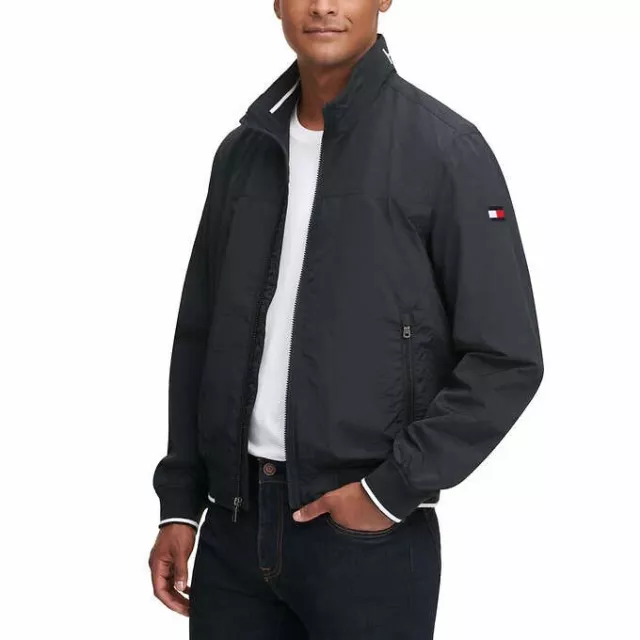 Mens Tommy Hilfiger Full Zip Water/Wind Resistant Jacket 2XL Black XXL~3 Pockets