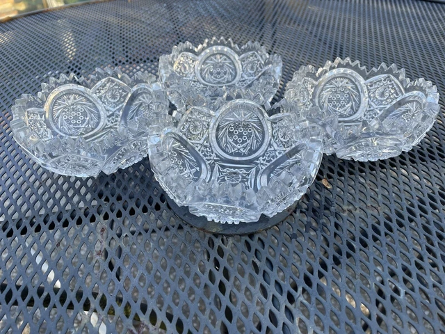 ❤️Antique American❤️Brilliant Period Cut Crystal Glass Hobstar Sawtooth Bowls4.5