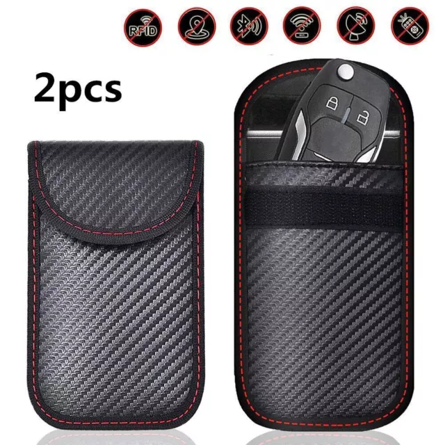 2x Car Key Signal Blocker Faraday Pouch Case - Fob Keyless RFID Blocking Cage