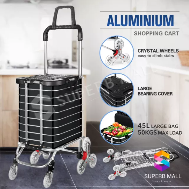 45L Shopping Trolley Cart Foldable Aluminium Market Grocery Storage Bag Trolley