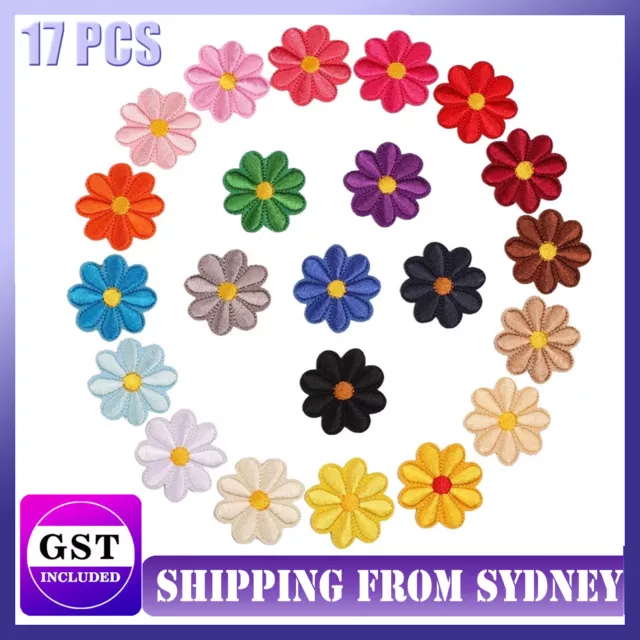 17PCS Mix Flower Iron On Embroidered Patch Cloth Applique craft sewing colourful