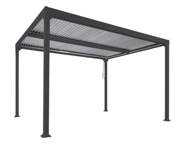 ALU Pergola 3x3m grau 8cm-Metall-Gestell Lamellendach Lamellen-Pavillon