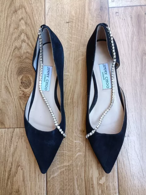 Jimmy Choo  Suede Ballet Flats With Crystal Chain Size 37 Eu, 6.5 Us, 4.5 Uk