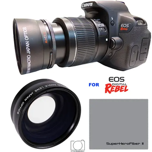 WIDE ANGLE + MACRO LENS FOR Canon Rebel EOS XTI 1200D T3 T3I T4 T5 T6 7D 6D X45