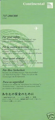 Safety Card - Continental - B737 200 300 - 1994 (S2097)