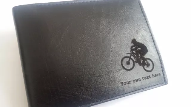 Mountain biking Personalised Leather Mens Wallet (merchandise gift present mtb)