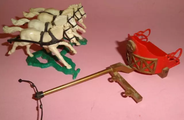 VTG TIMPO ENGLAND RED ROMAN CHARIOT w/ 4 WHITE HORSES FOR PARTS 1970's