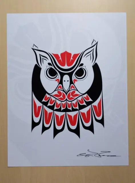 Horned Owl by Lon French Haida Artist 11"x14" Signed Print
