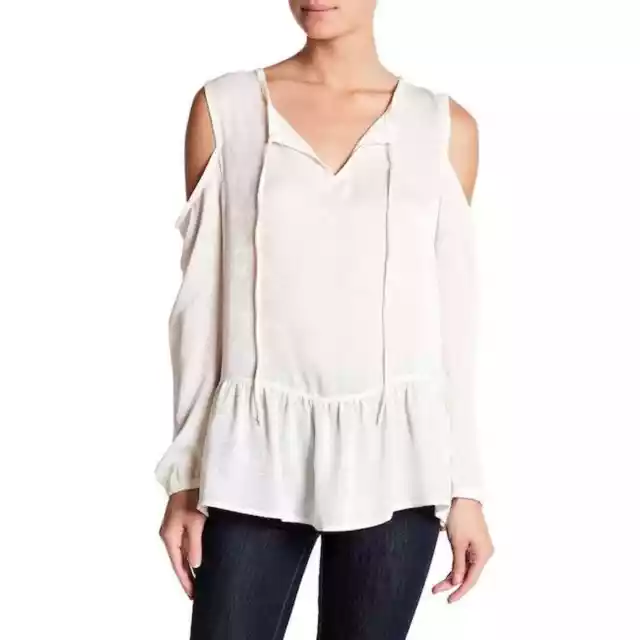Harlowe and Graham Women's Size Medium Ivory Cold Shoulder Long Sleeve Top