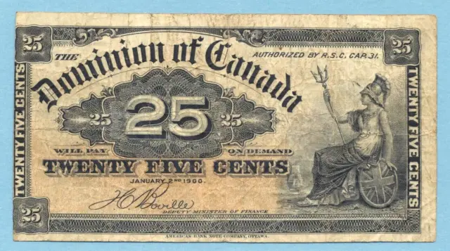 Canada 25 Cent Fractional Note 1900 Dominion of Canada VG  FREE SHIP