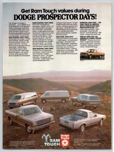 1983 Vintage Dodge Trucks Ram Tough Pickup Rampage Van Wagon Ramcharger Print Ad