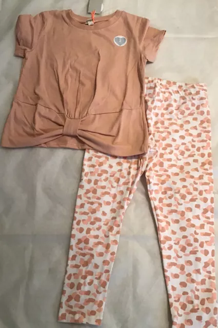 Set t-shirt top fiocco rosa River Island mini ragazze età 4-5 anni nuova con etichette