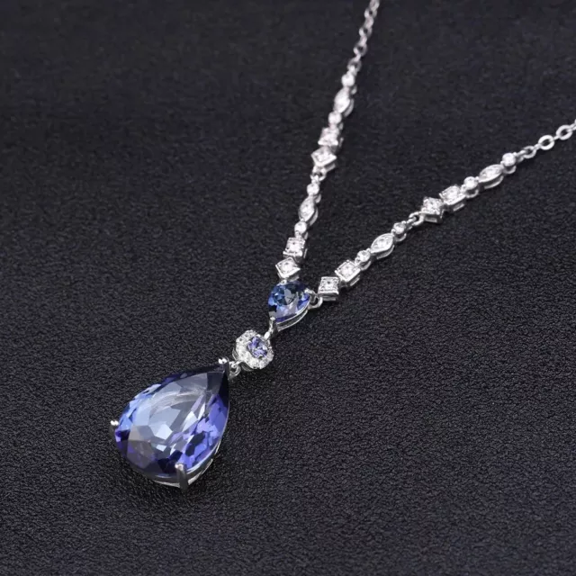 Natural Iolite Blue Mystic Quartz Gemstone 925 Sterling Silver Pendant Necklace