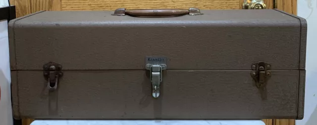 VINTAGE ANTIQUE KENNEDY Metal Tackle Box W Keys 2 Trays Lures Lock