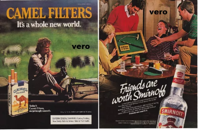 CAMEL 1985 print ad cigarettes advertisement SMIRNOFF vodka magazine clipping