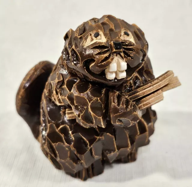 Vintage Artesania Rinconada Beaver With Branches Figurine Uruguay Clay Pottery