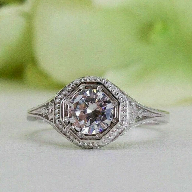 Bague De Fiançailles Solitaire En Or Blanc 14k Avec Moissanite Ronde 3.30 Carats - Taille 7