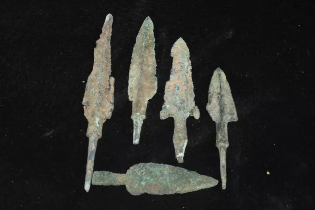 5 Genuine Large Ancient Luristan Bronze Arrow Spear Heads Circa 1800-600 BC 3