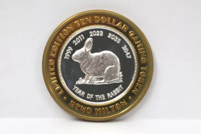Reno Hilton Year Of Rabbit Limited Edition $10 Gaming Token Silver Strike
