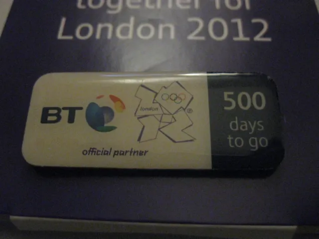 Rare Old 2012 Olympic Games Bt 500 Days To Go Metal Press Pin Badge On Card