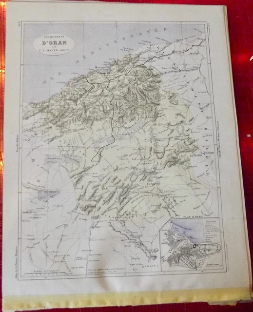 Old Map 1900 France Afrique Colonies Oran cap Mostaganem Djebel Fretis mer