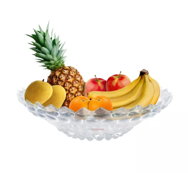 Glass Fruit Bowl Large Shallow Dessert Snack Platter Salad Dish Serving Display