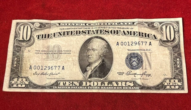 1953 $10 Ten Dollars Silver Certificate Currency Note Banknote - * Blue Seal *