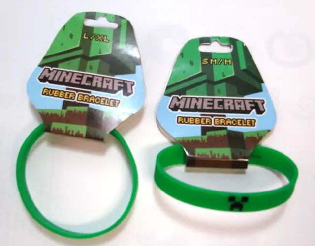 Lot of 2 JINX Minecraft Creeper Rubber Bracelet Brand New Size S/M and L/XL