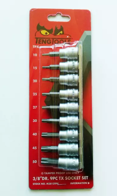 Teng Outils M3813TPX 9 Pièce, 1cm Lecteur Douille Torx Set 68840107