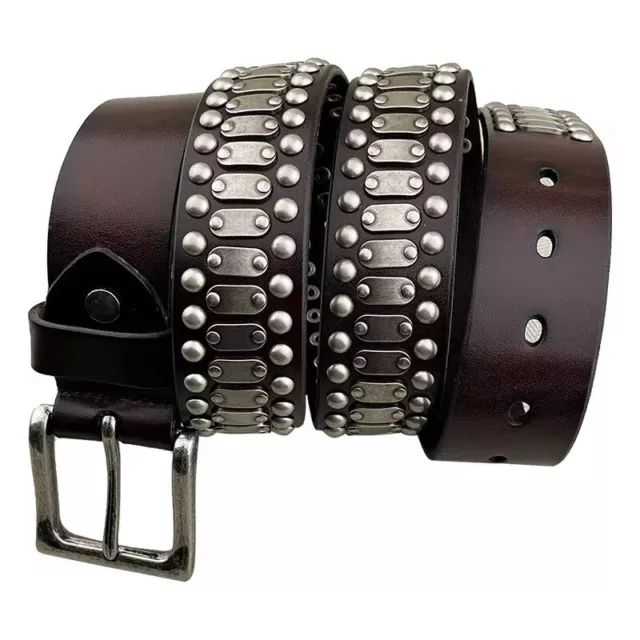 Real Leather Belt Heavy Metal Rivet Studded Waist Belt Punk Rock Biker Waistband