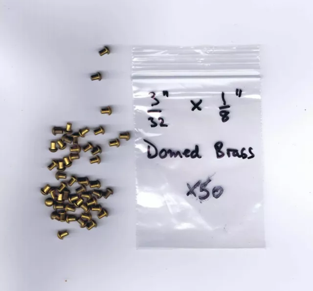 3/32" dia x 1/8" long Domed Brass Rivets  x 50   UK Freepost