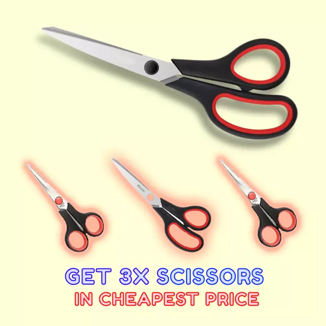 3 Pack different Size Scissors Stainless Steel General Household Plastic Handle