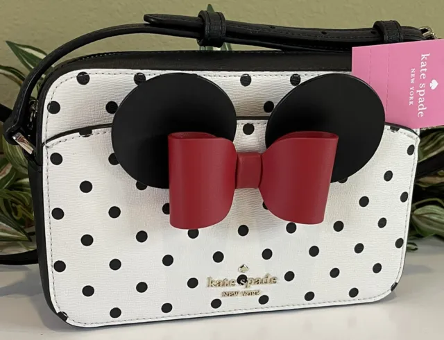 Kate Spade Disney Minnie Mouse Camera Bag Crossbody Red Bow Ears Shoulder Tote