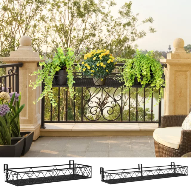 Hanging Flower Pot Holder with Hooks, Metal Plant Pot Stand, Rack Railing Shelf