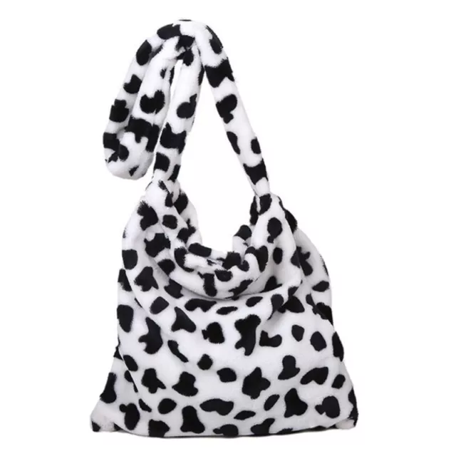 Fashion Women Shoulder Bag Retro Plush Clutch Bags Cow Print Bucket Handbag