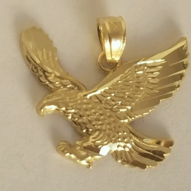 SOLID REAL 14K Yellow Gold Eagle Pendant charm 19 mm .70 inch long $122 ...