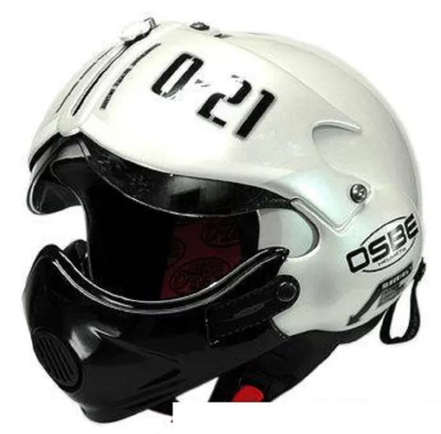 Viso Aperto Scooter Moto Casco Osbe Gpa Aereo TORNADO Bianco Esercito + Maschera