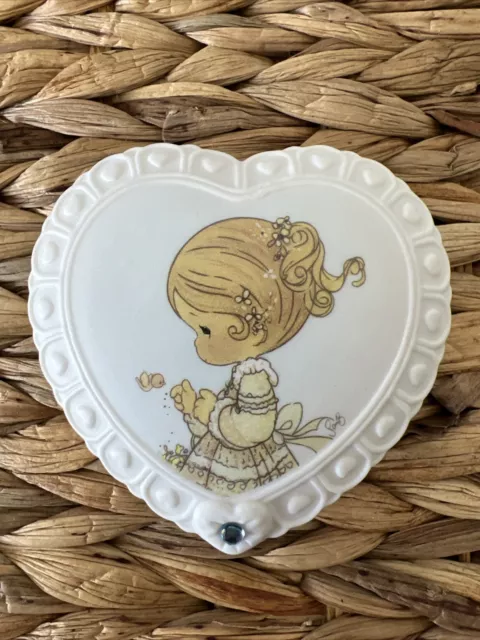 NIB Enesco Precious Moments March Birthday Aquamarine Porcelain Heart Box